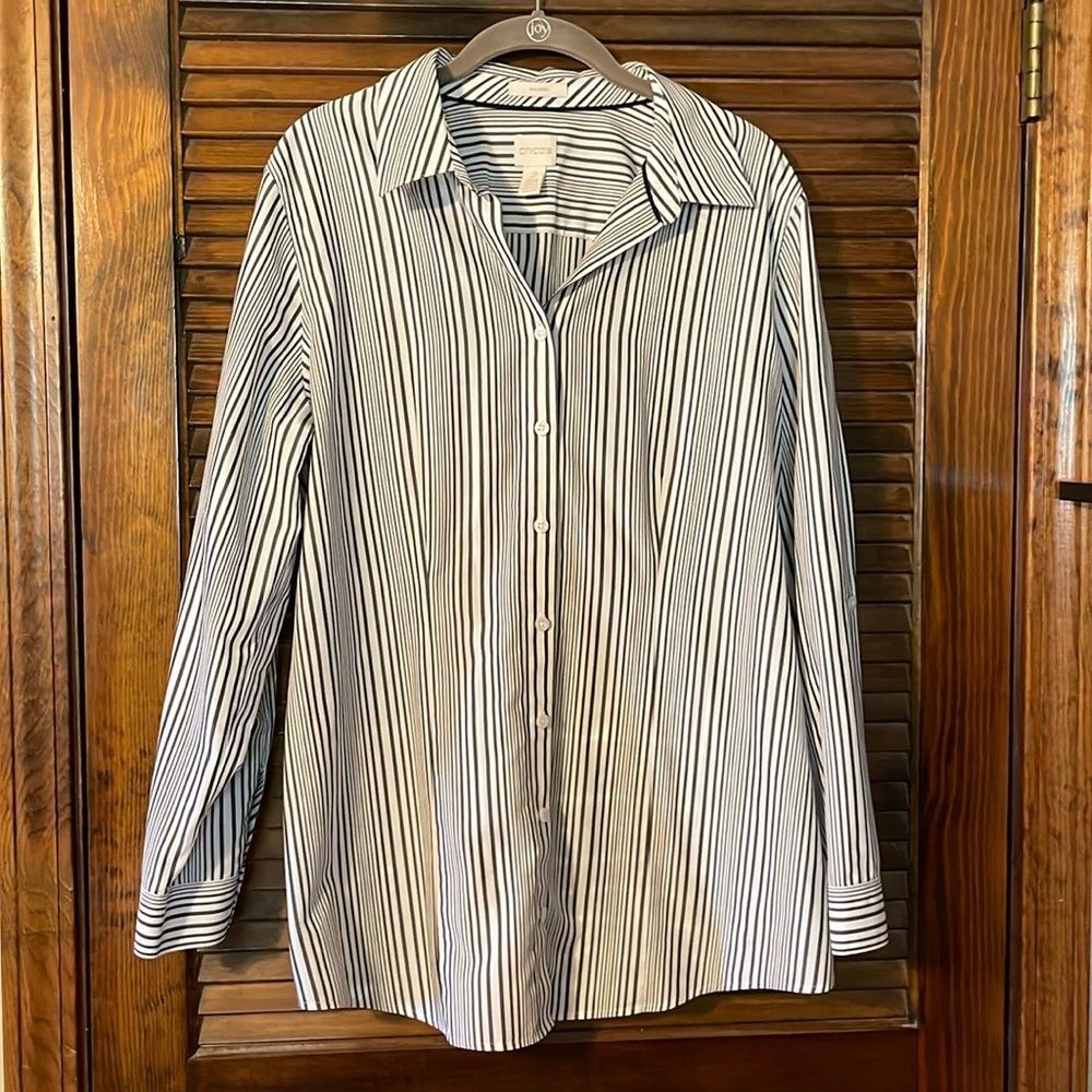 Chico's Black and White Striped Button Down Shirt